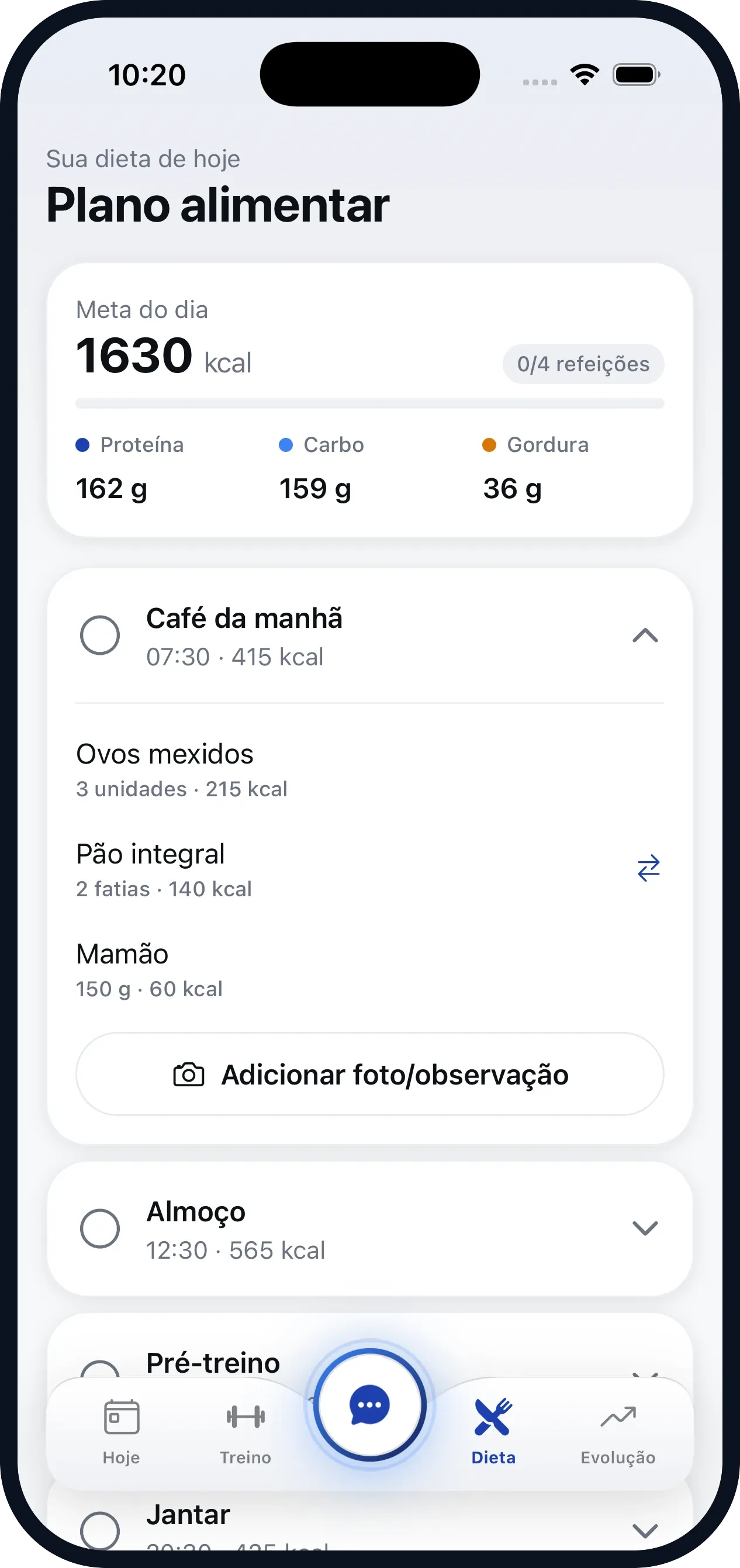 A dieta que o aluno consegue seguir